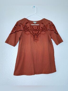Sundance 100% Cotton Eyelet Floral Lace Short Sleeves Boho Tee Small